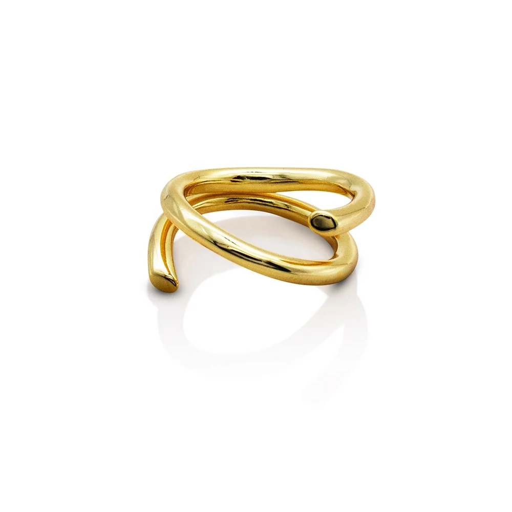 

Chris April 14k yellow gold plated jewelry spinning twisted twine resizable korean rings with 925 silver, Yellow gold and white gold