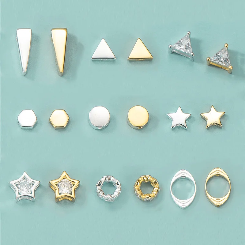 925 sterling silver jewellery findings Spacer Beads Gold Plated 8mm Star Triangle Round Charm Bead for Jewelry Finding