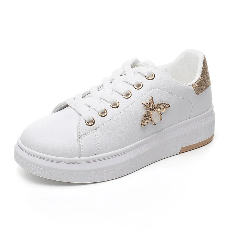 

Women Pu leather Platform Lace up New White Sneakers Women Canvas Shoes Fashion Vulcanize Shoes Summer Casual Shoes, Gold, silver