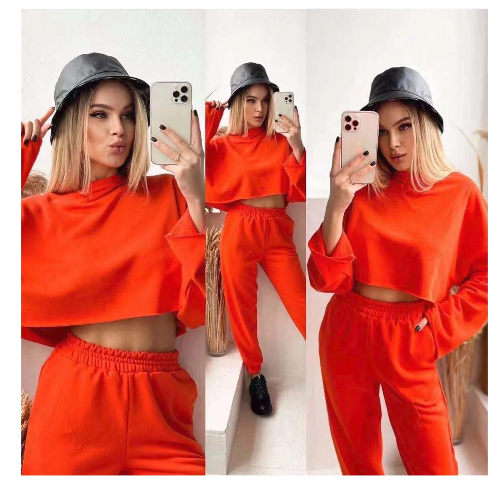 

long sleeve crop top two 2 piece fall sets 2021 women clothes sweatpants set sweatshirt suit