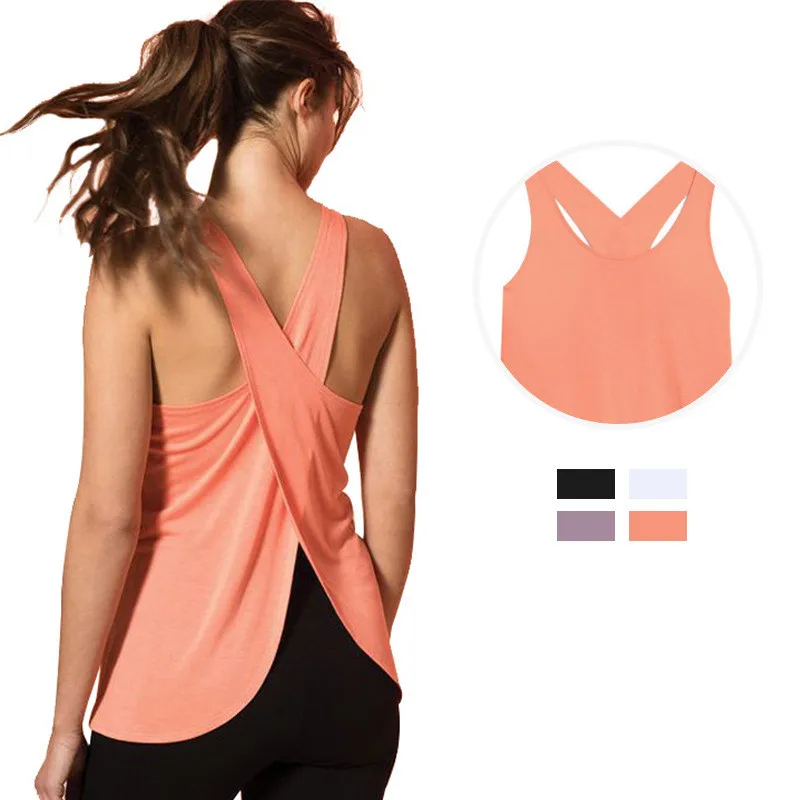 

New simple women's summer vest sleeveless cross back tops sports vest for women