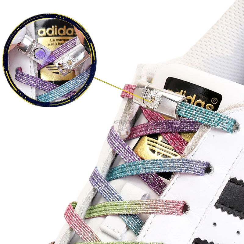 

Flat Magnetic Metal Lock Shoelace No Tie Shoe lace Elastic Shoe Children And Adults Sneaker Lazy shoelace