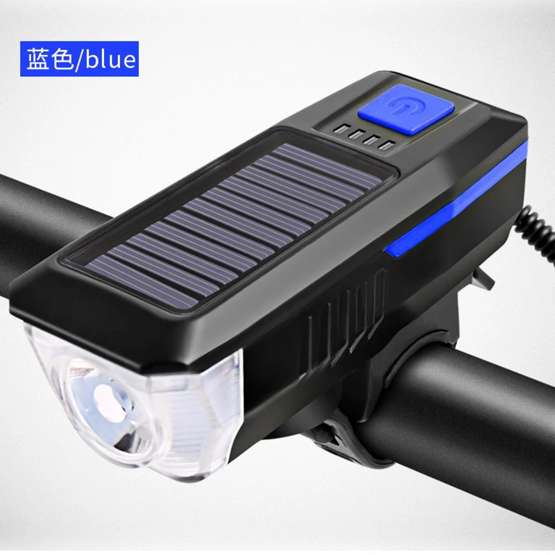 Bike solar front lights horn night riding USB charging bicycle glare light