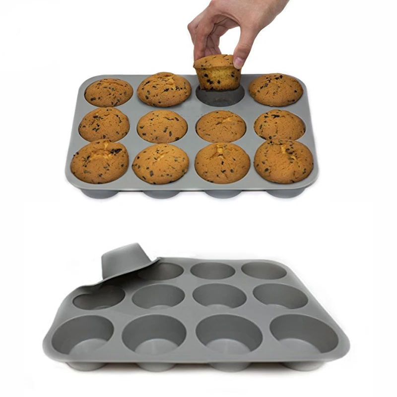 

100% Food grade non-stick silicone 12 cups muffin cupcake pans, Base on pantone