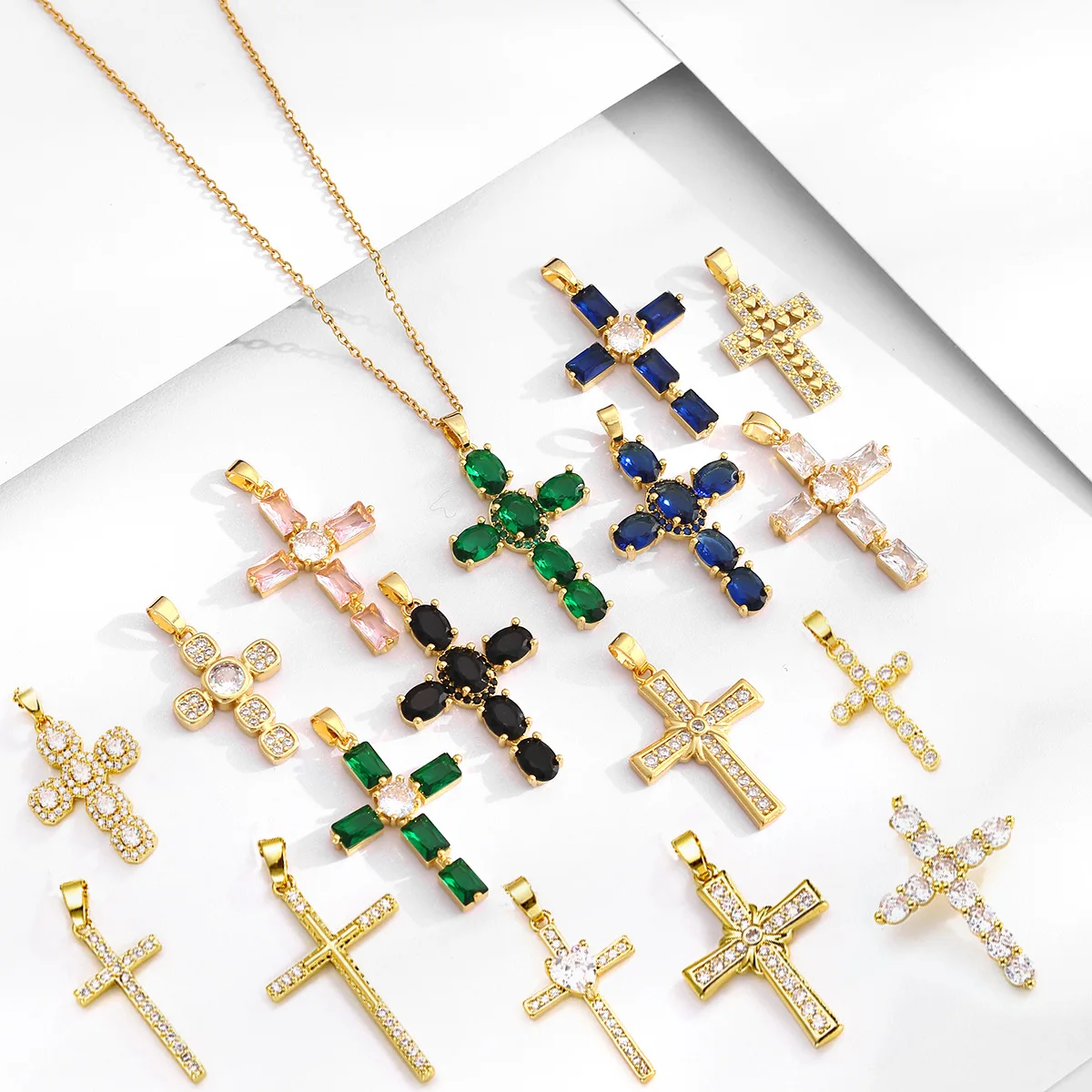 

ZD Cross Necklace 18K/14K Gold Plated Jewelry Stainless Steel Christian Crucifix Cubic Zircon Necklace Cross