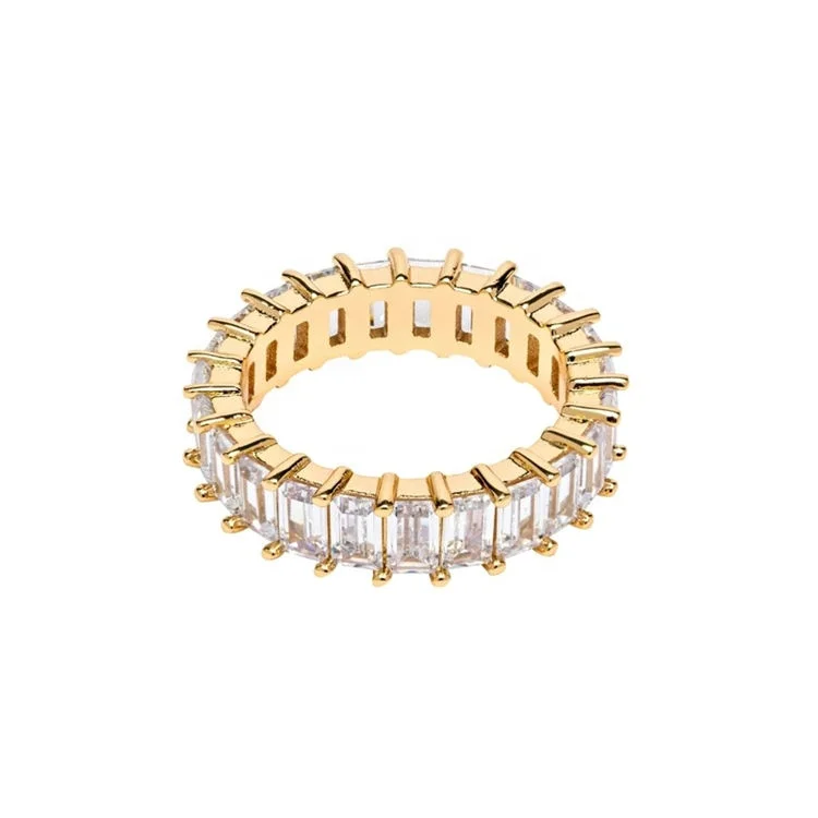 

Luxury High End Pave AAA Zirconia Rings for Women Stainless Steel Crystal Baguette Ring 18k Gold Plated Stainless Steel Jewelry