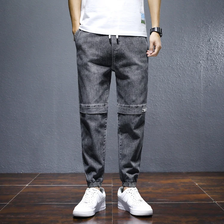 

Japanese wide leg pant Drop shipping custom logo mens jeans Drawstring quality cotton jeans pants for men, 2 colors