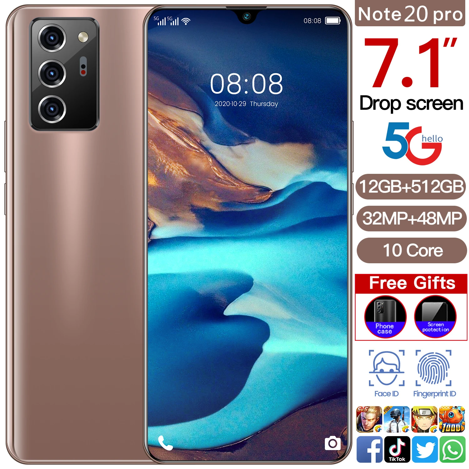 

Unique High smart phone S36U1 6.72''HD+ full screen 12Gb+512GB MTK6889 10core 16MP+32MP 5600mAh Face+FingerPrint Unlock