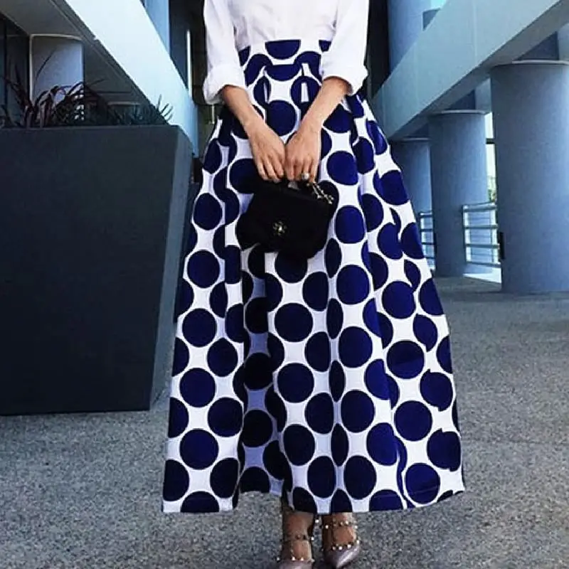 

Wholesale Women Girls New Style Retro Dot Printing A-line Skirt Spring Autumn Women Elastic Waist Ankle Length Skirt Dress