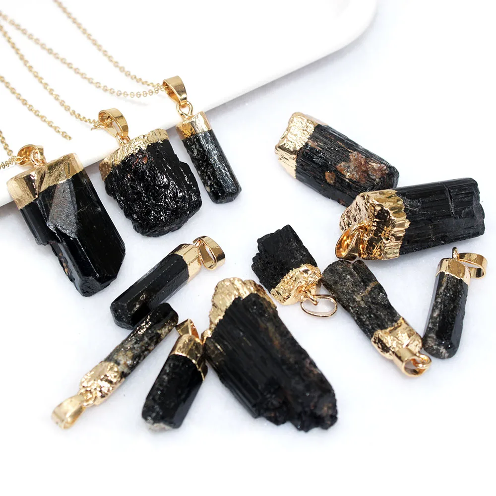 

Natural Crystal Pendant Necklace Raw Stone Black tourmaline Healing Irregular Handmade Jewelry for Women Men