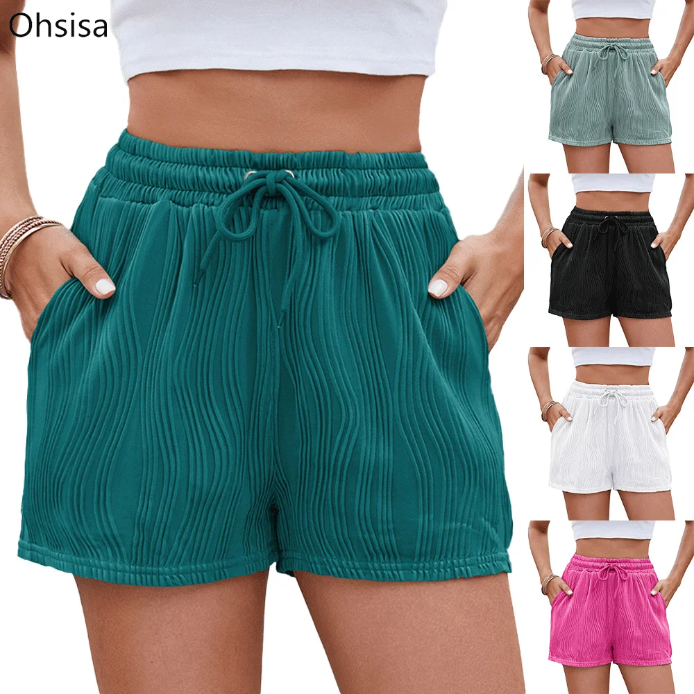 Pleated Drawstring Pocket Sports Shorts