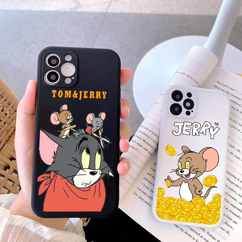 

Cartoon Cat and Mouse Phone Case for iPhone 13 12 11 Pro Xs X XR Max 8 7 SE Snow Silicone Cases Soft Black Cover