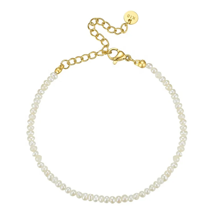 

High Quality 18K Gold Plated Stainless Steel Base Small Particles Pearls Beaded Bracelet B202161