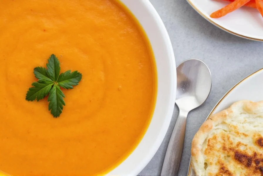 Meal prep containers filled with ginger carrot soup in refrigerator, labeled with dates