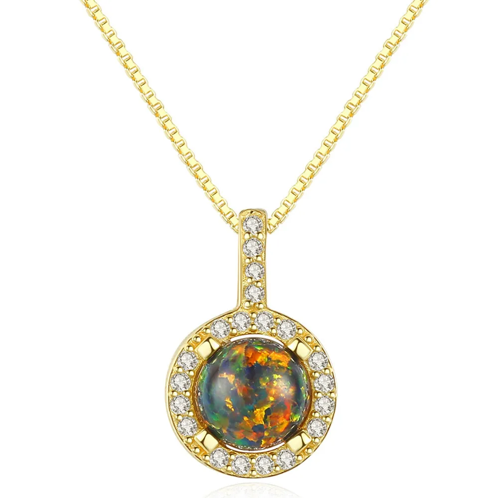 

Mother Day Gifts 2021 Cubic Zirconia Charm Box Chain Gold Plated Unique Opal 925 Silver Jewelry Necklaces