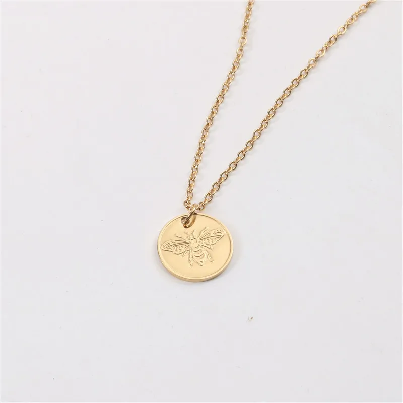 

Tarnish Free 18k Gold Plated PVD Engraved Bee Pendant Necklace Joolim Stainless Steel Jewelry