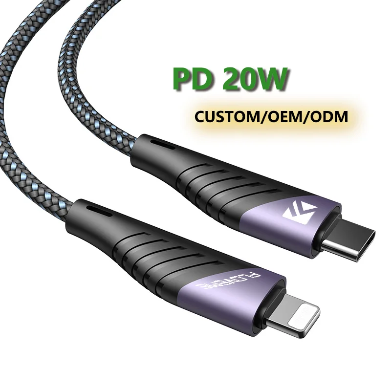 

DHL Free Shipping 1 Sample OK PD 20W Fast Charger cavo type C Durable Braid Phone Cable For USB C For Lightning Cable