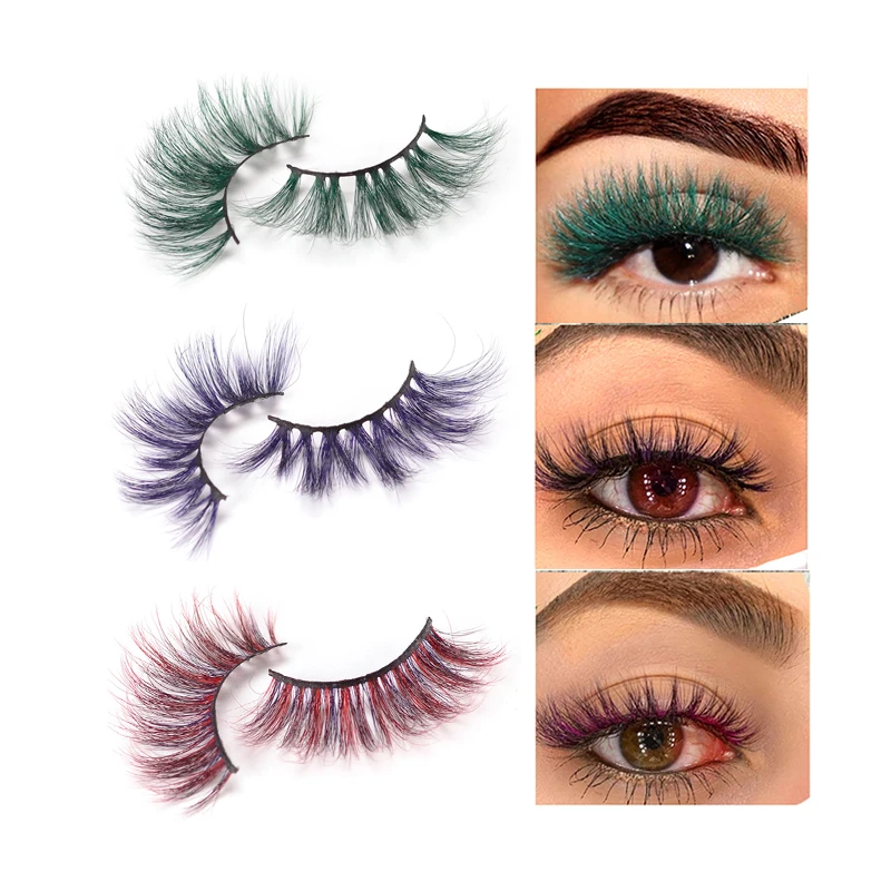 

Wholesale Free Sample Private Label 3D Color Eyelash Fluffy Dramatic 25mm False Colorful Mink Eyelashes