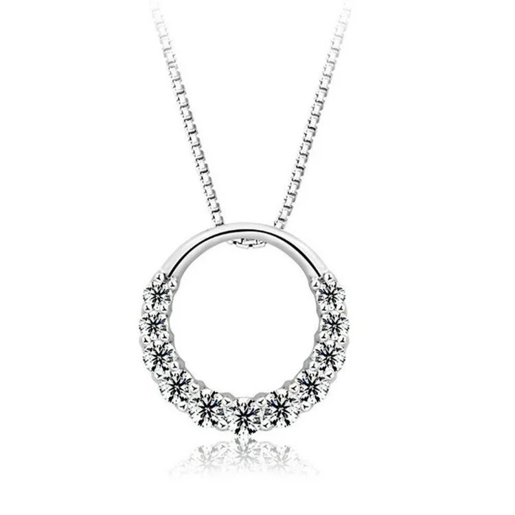 

2021 Korean 925 Sterling Silver Circle Pendant Necklace Geometric Cubic Zirconia Hollow Ring Pendant Necklace For Women