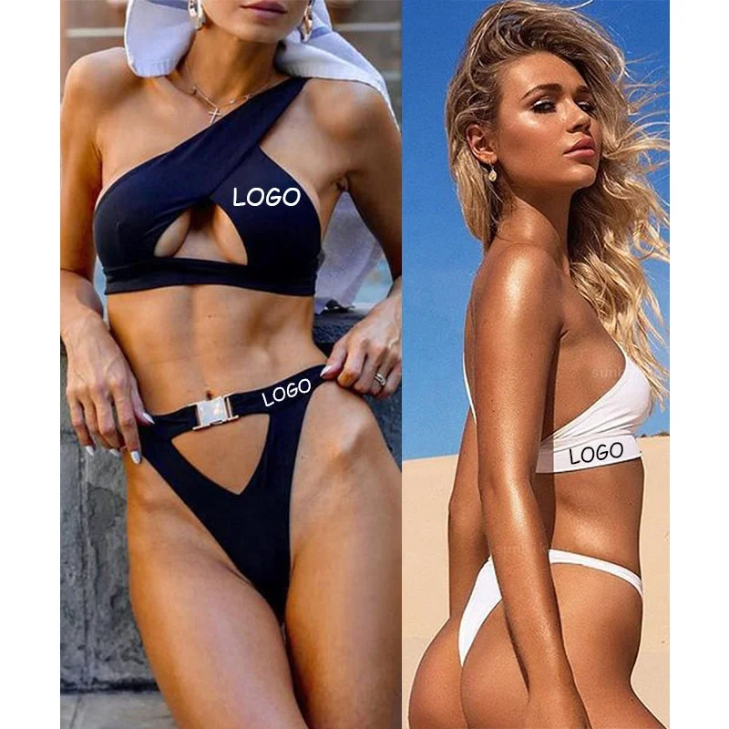 

Free shipping One-shoulder Thong Bikini Bikini High Cut Black Female Swimsuit