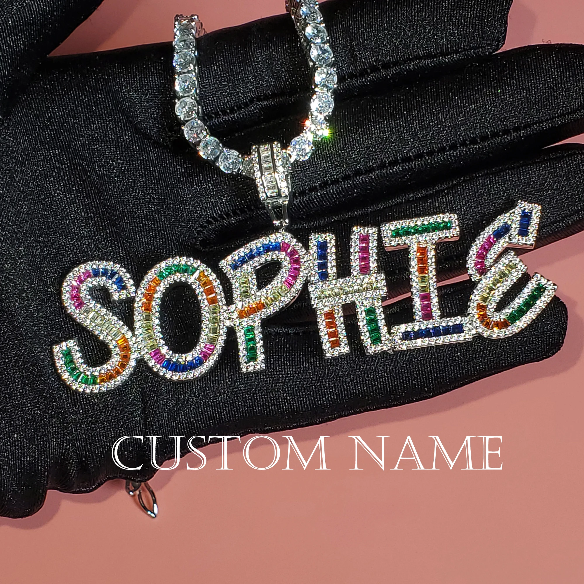 

Icy Baguette Letters Custom Name Pendant Necklace Iced Out Name Plate For Women's Gift Hot Trendy Accessories Bling Prom Jewelry