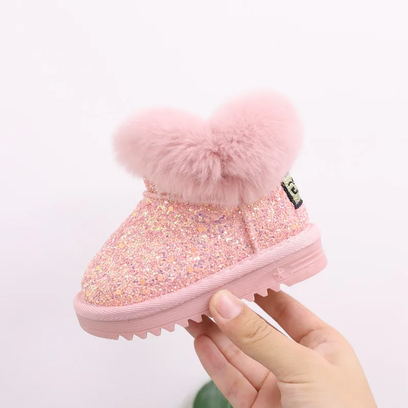 

wholesale winter fashion design waterproof anti slip glitter bling bling baby infants fur snow boots toddler, 3colors