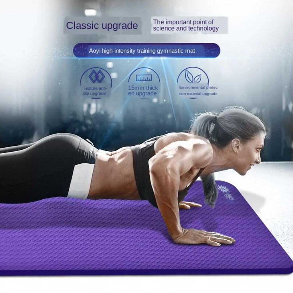 

Thicken 15mm Yoga Exercise Mats for Home Gym with Carrying Strap and Bag Gymnastics Fitness Anti-Skid Mat 185 x 80 cm