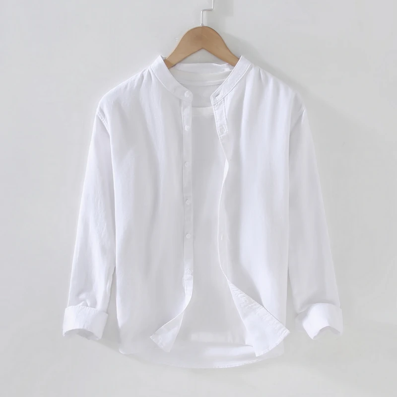 

High quality oem mens stand collar long sleeve breathable comfortable casual linen shirt for men, Multi-colors options