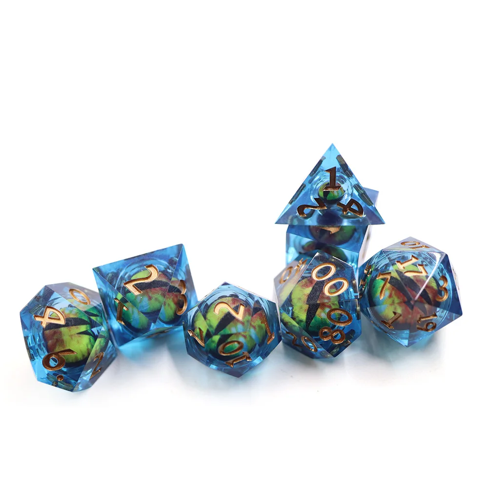 

Custom 16mm Dnd Blue Dice Board Game resin sharp edge Dragon moving eye dice