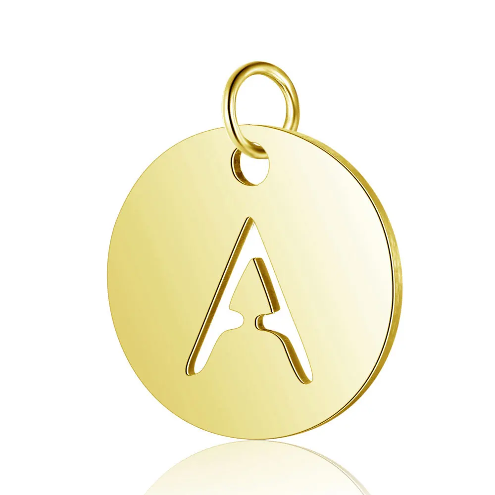 

Mirror Polished 18k Gold 26 Letters A-Z Stainless Steel DIY Pendant 12mm Diameter Initials Charm Fashion Jewelry Accessories