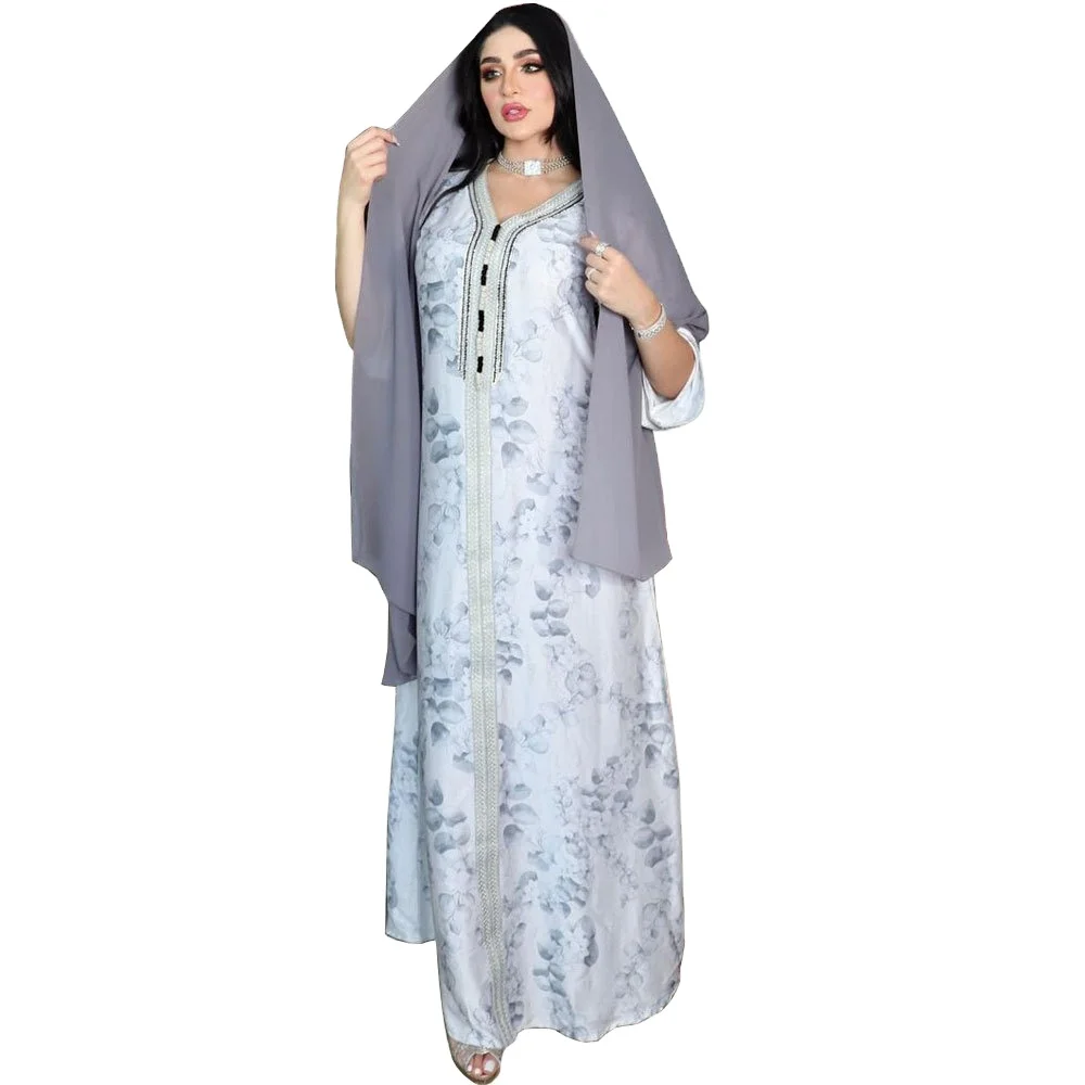 

Middle east floral print dress turkey islamic clothing Glory abaya, White