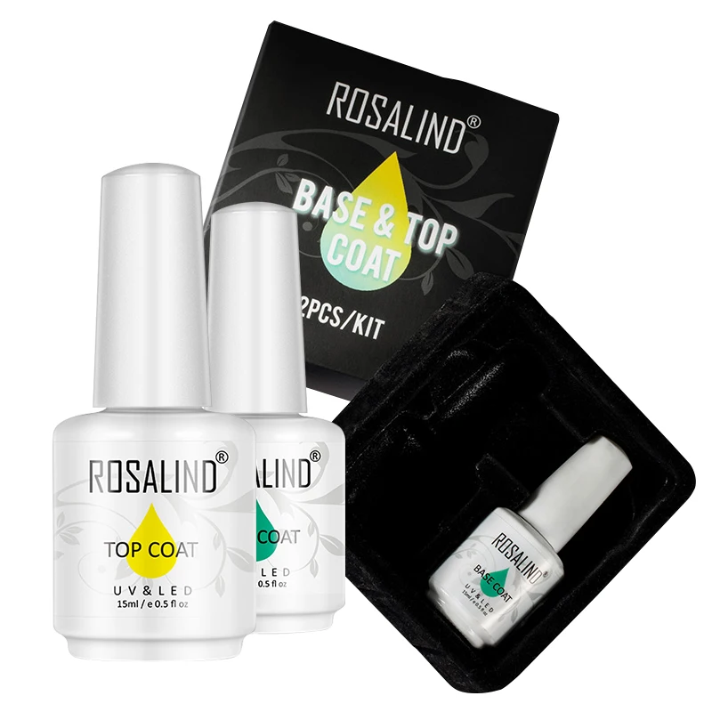 

ROSALIND wholesale 2pcs/lot clear no wipe base and top coat kit soak off long lasting uv/led base top coat for nail art