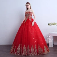 

strapless crystal applique for luxury manufacture red beaded wedding dress LSYNM23