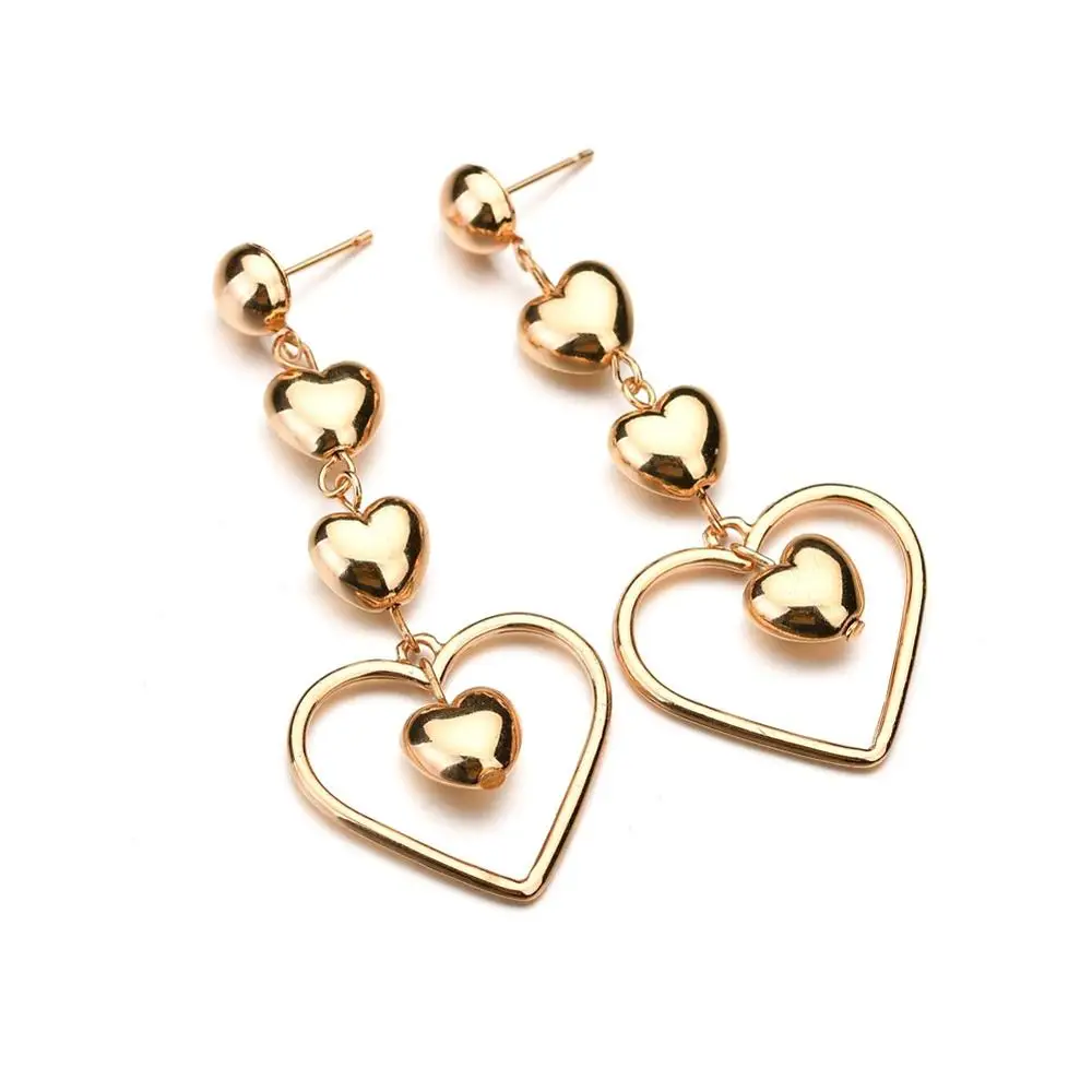 

2020 latest design dubai long tassel multiple heart gold plated drop earrings, As picture shows