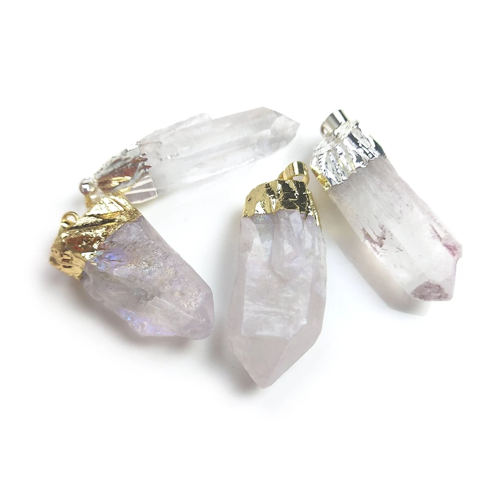 

Raw Clear Quartz Necklace Natural Gemstone Healing Crystal Pendant Bohemian Bracelet Earrings Gold or Silver Plated Charms DIY