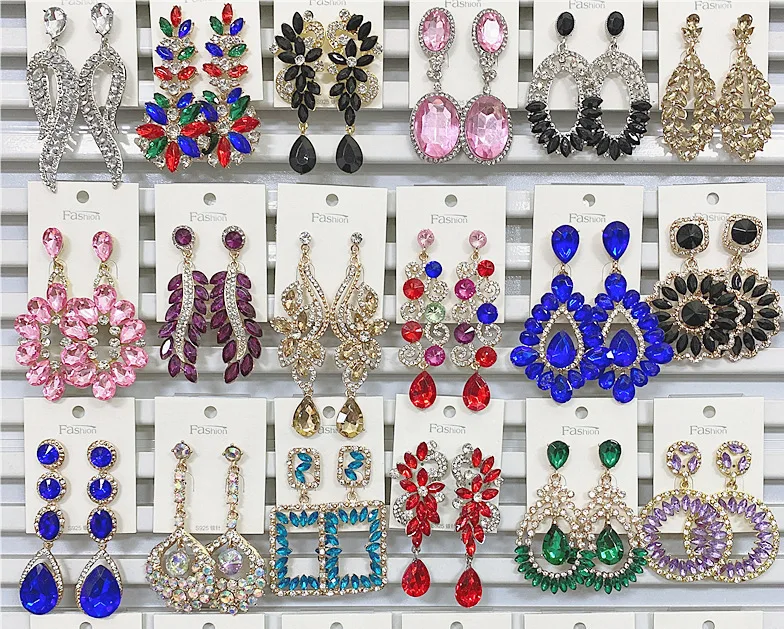 

PUSHI woman statement fashion big earrings exaggerated zircon crystal rhinestone long drop dangle earrings mix wholesale