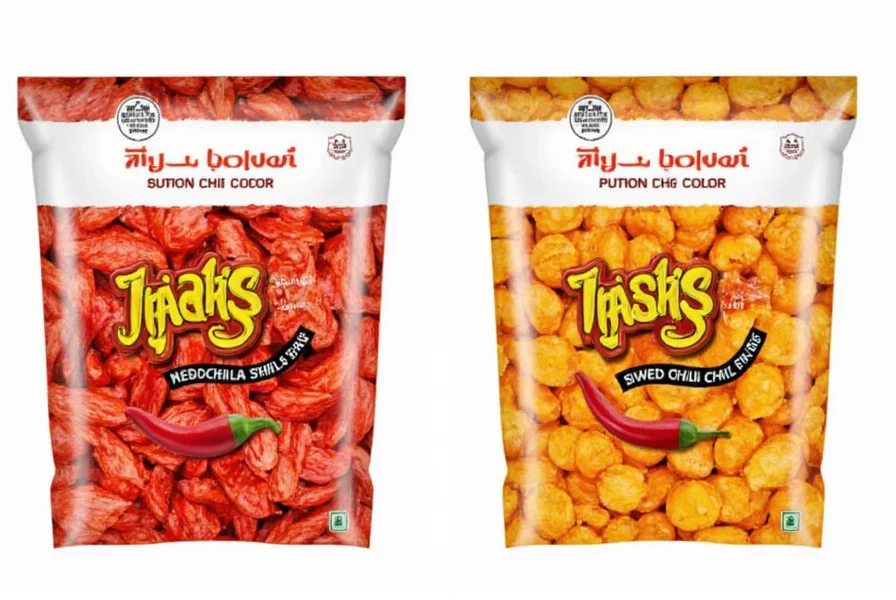 Side-by-side comparison of sweet chili takis packaging next to regular takis flavors showing the distinctive color differences