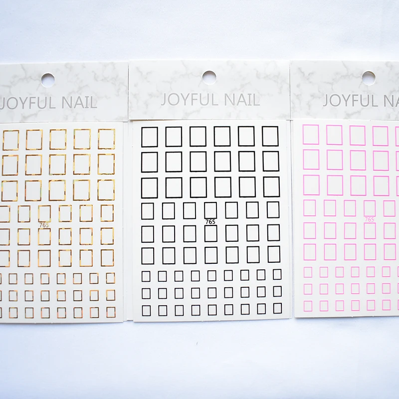 

765 Japanese square frame nail art stickers laser fluorescent nail stickers gold rose gold 3d adhesive film wholesale