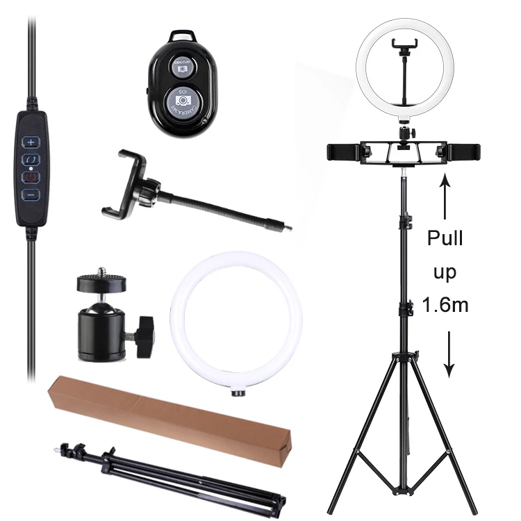 

selfie ring light with Tripod Stand Live Stream Facial Make Up Tiktok ring light 10inch LED with cell phone holder light ring, Black color