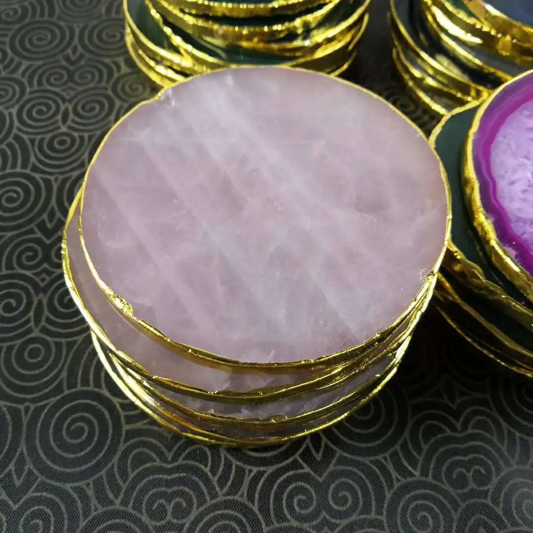 

Home Decor Tea Cup Anti-Slip Marble Agate Coasters With Gold