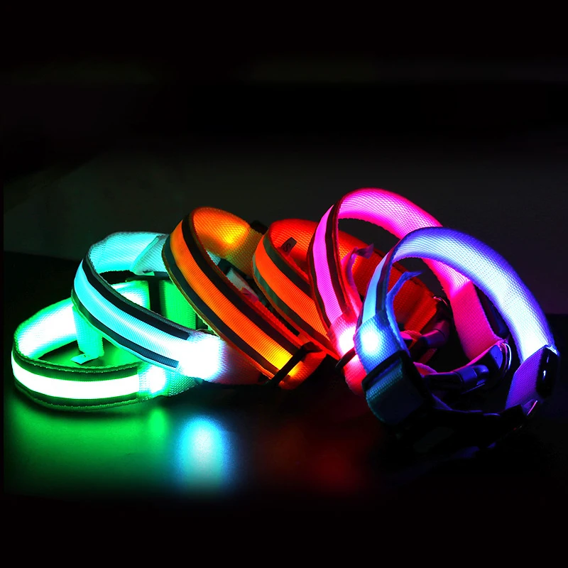 

Nylon Light Up Reflective Adjustable Pet Collars For Dog Night Walking USB Rechargeable Glow In The Dark LED Dog Collar, Customized color