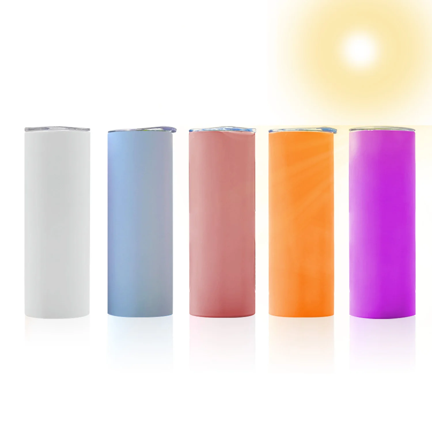 

USA stocked 20 oz stainless steel drinking cup pink purple orange uv color change sublimation blank skinny straight tumbler