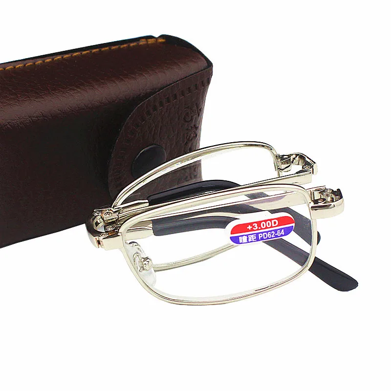 

wholesale new models metal rectangle portable folding reading glasses with cases, As photos