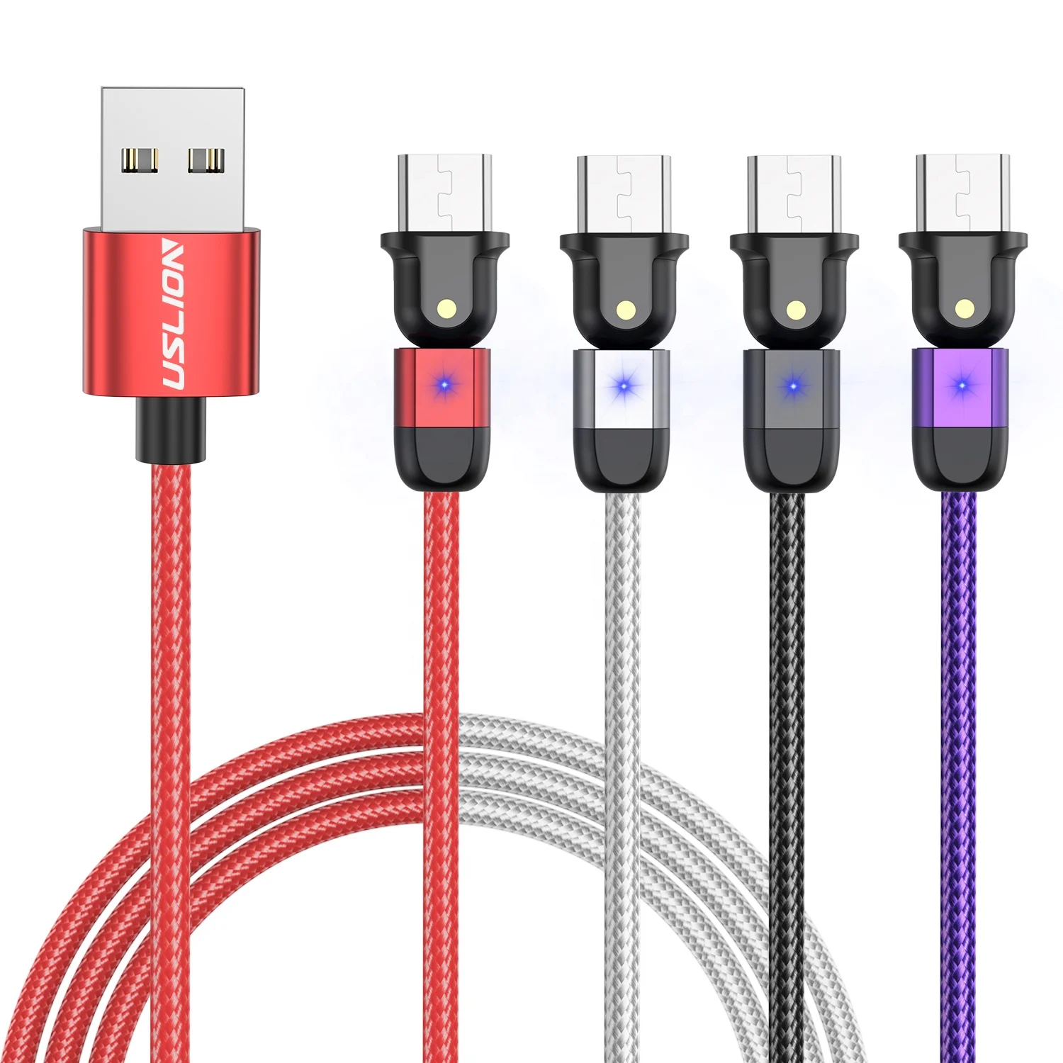 

USLION 0.5M 1M 2MFast charging cable usb 180 degree rotation phone charger 3A fast charge cable with data transfer, Black/red/silver/purple