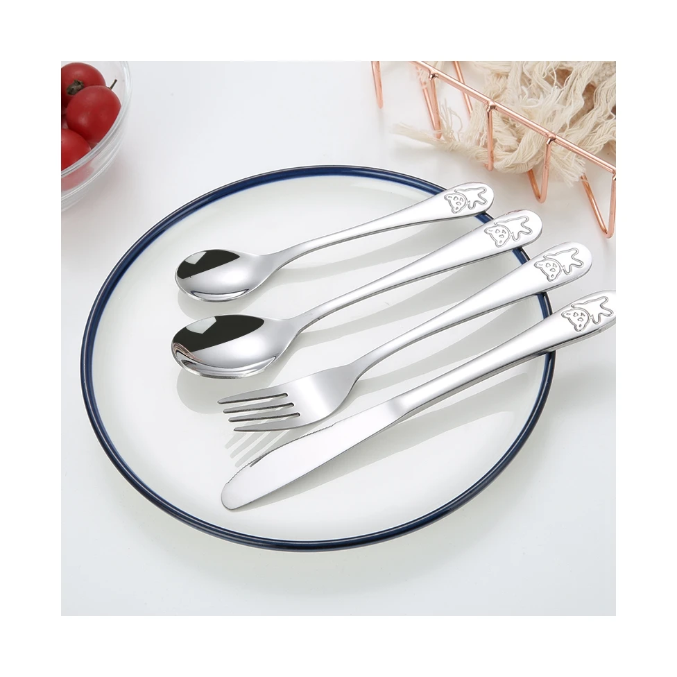 

Lovely Cartoon With Panda Children's Stainless Steel Spoon Fork And Baby Knife Cutlery Set