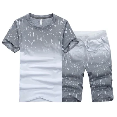 

1 Set Plus Size Sports Sets Fashion Men's Short Sleeve Summer Suit Tee Tops and Pants for men
