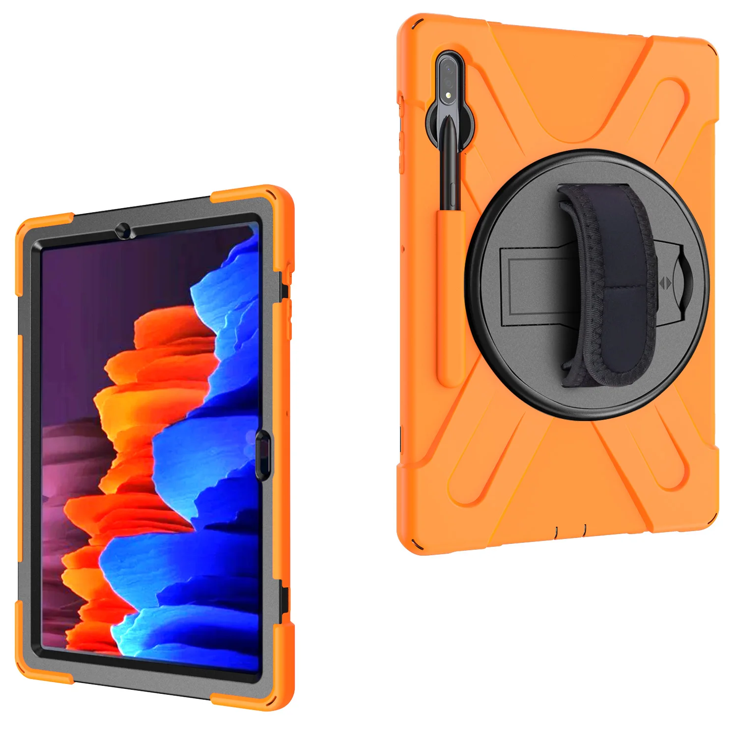 

Rugged Hybrid Armor Case for Samsung Galaxy Tab S7 Plus 12.4 inch T970 T975 Stand Hand Shoulder Strap Heavy Duty Tablet Cover