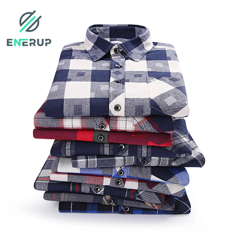 

Enerup Wholesale Casual Breathable Long Sleeve Cotton Winter Check Men's Thick Flannel Dress Plaid Shirt