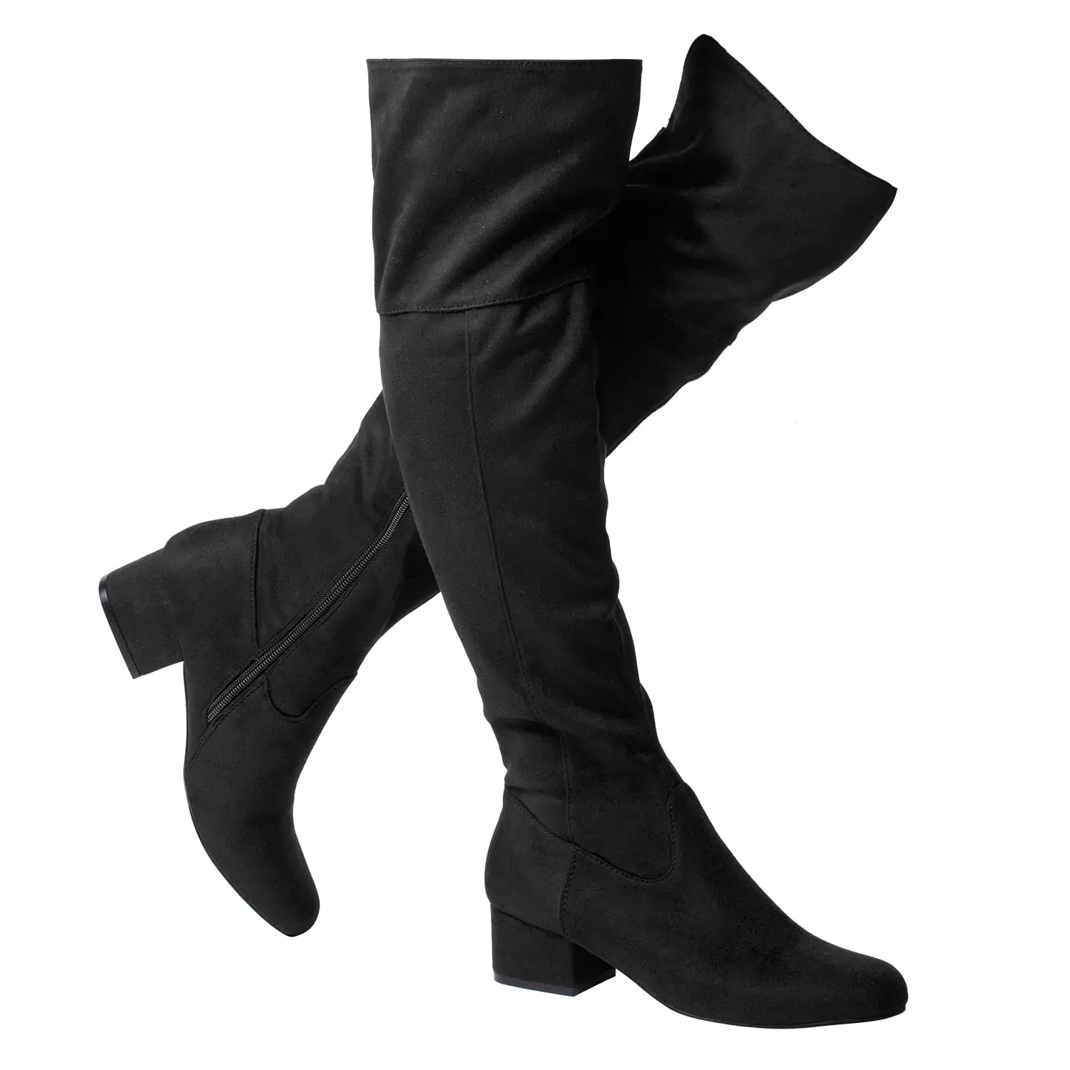 

Elastic Women's Knee Boots Low Heeled Shoes Ladies Boots With Rubber Sole, 3 colors