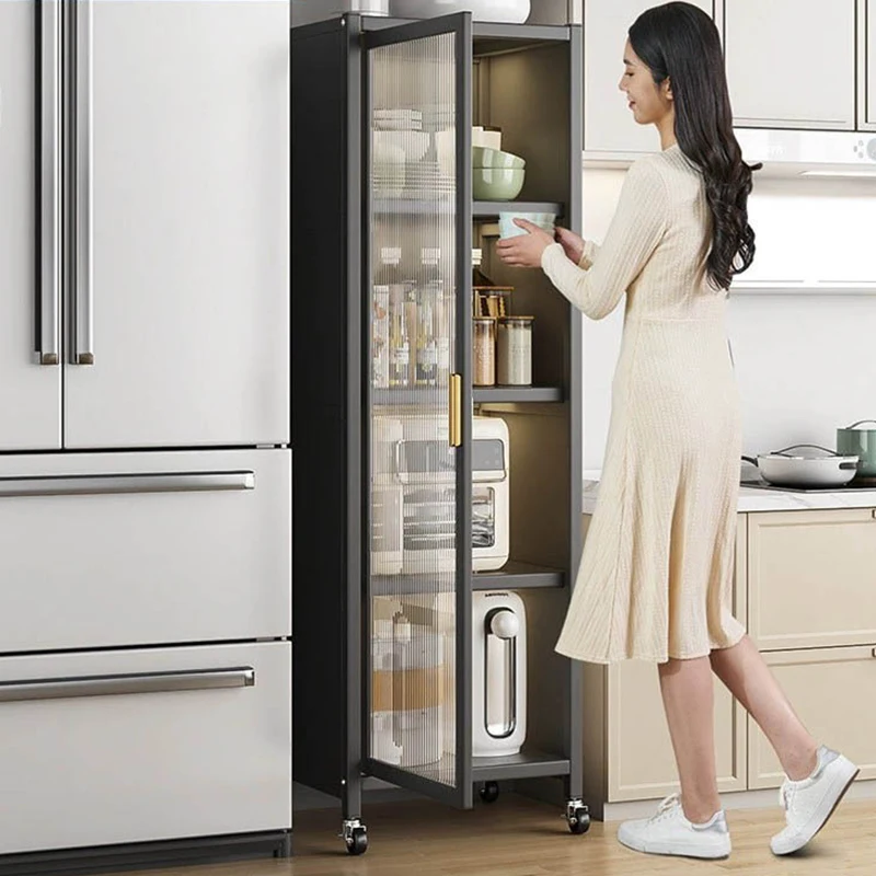 Kitchen Pantry Organizer Spices Food Locker Snack Cabinet Book Shelf with Door Floor Type Countertop Storage Rack Furniture